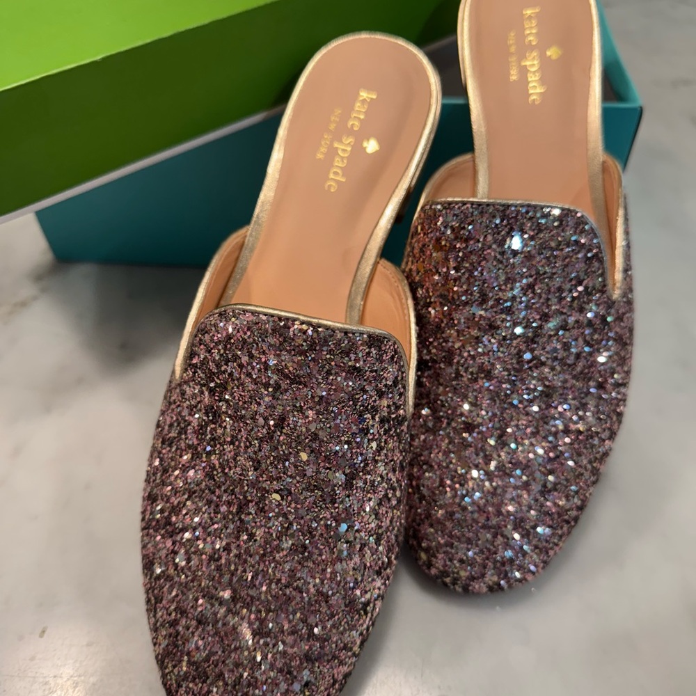 Kate Spade Andra Rose Gold Glitter Mules